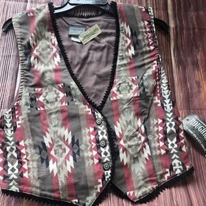 Vintage Roughrider Aztec Patterned Vest with Button Details Nwt Womans MED